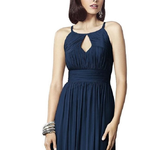 Dessy 2906...Full Length, Halter, Chiffon dress....Midnight Blue...Size 2...NWT - Picture 3 of 5